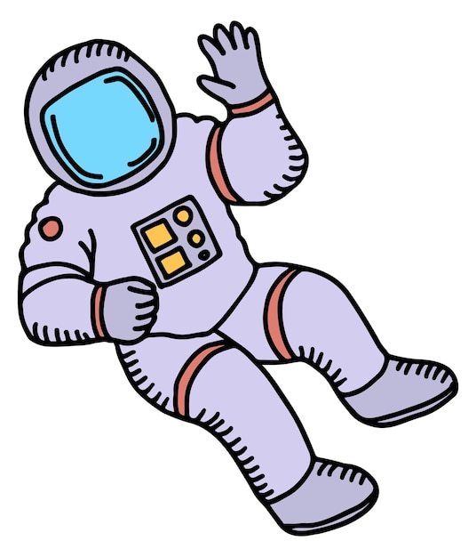 Greeting astronaut doodle Spaceman waving hand icon