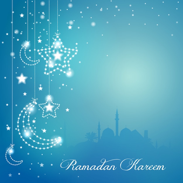 Greeting background with mosque star and crescent