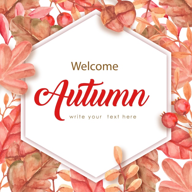 Greeting card autumn with floral frame background template