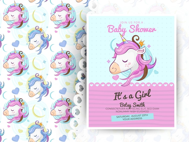 Greeting card cute unicorn with pattern