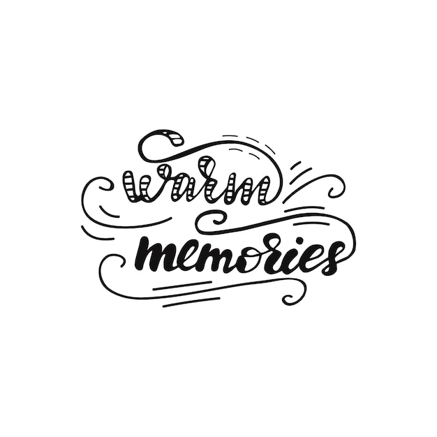 Greeting card design with lettering Warm memories. Vector illustration.