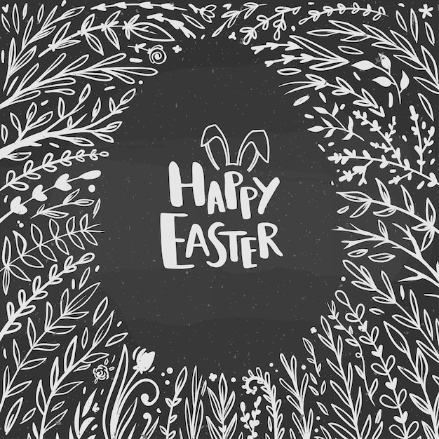 Vector greeting card for easter with hand drawn floral elements and lettering vector illustration