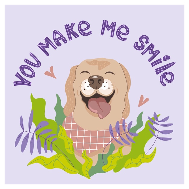 Greeting card for Friendship Day, Valentine day or Birthday. Cute poster with happy dog.