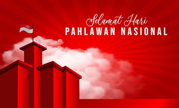 Greeting card of happy heroes day pahlawan nasional indonesia template design