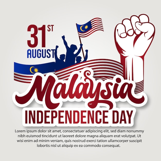 greeting card of happy malaysia independence day with hand