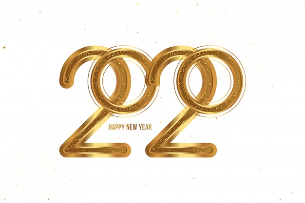 Greeting card for Happy New Year with golden sign 2020 white background.