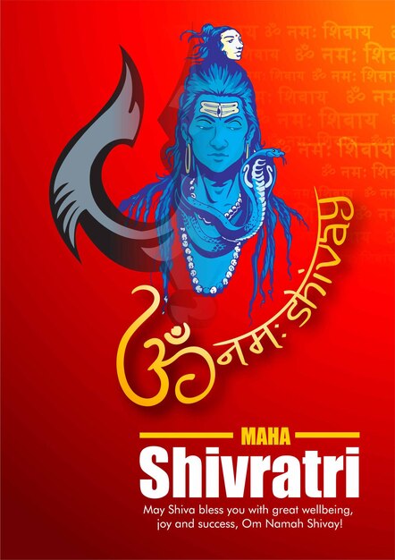 Vector greeting card for hindu festival happy maha shivratri illustration of lord shivaindian god of hind