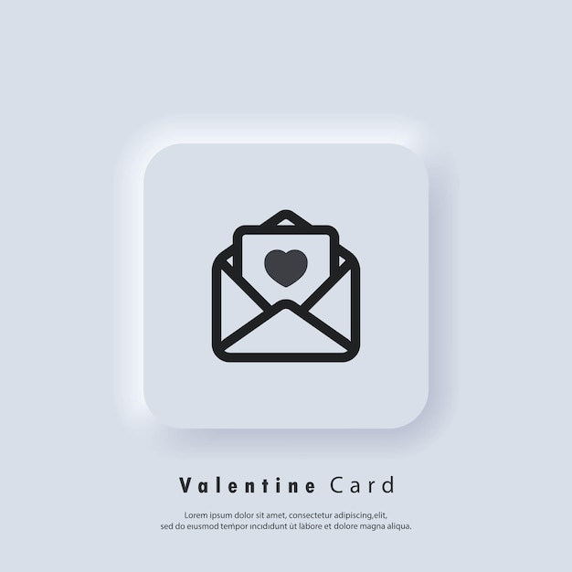 Greeting card icon. Gift card logo. Valentines Day greeting card. Love concept. Vector. UI icon. Neumorphic UI UX white user interface web button.