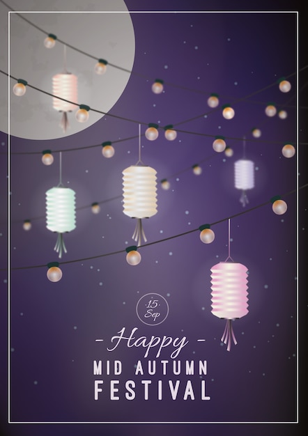 Greeting card of mid-autumn festival with lanterns