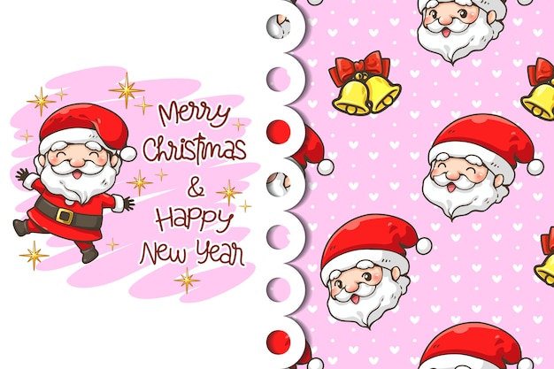 Greeting card and pattern cheerful santa claus cartoon