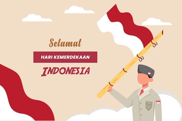 Greeting card of Selamat hari Kemerdekaan Indonesia with Youth of Paskibraka Indonesian Independence Day concept Flat vector illustration isolated