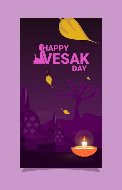 Greeting card for vesak day background falling leaves