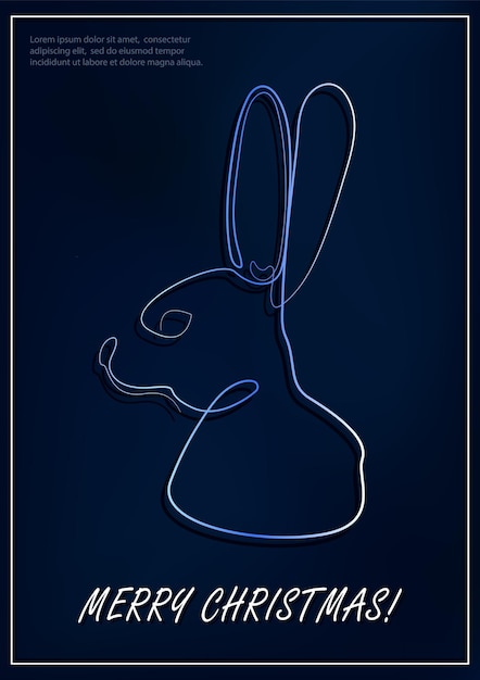 Greeting card with bunny as a Chinese traditional horoscope symbol for New Year 2023. Linear rabbit