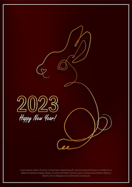 Greeting card with bunny as a Chinese traditional horoscope symbol for New Year 2023. Linear rabbit