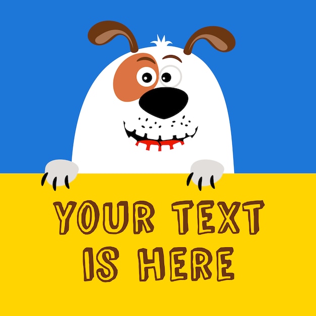 Vector greeting card with funny cartoon dog and place for text, vector illustration