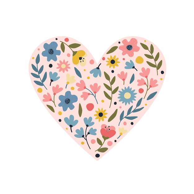 Greeting card with a heart made of flowers