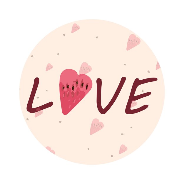 Greeting card with love lettering and watermelon with hearts