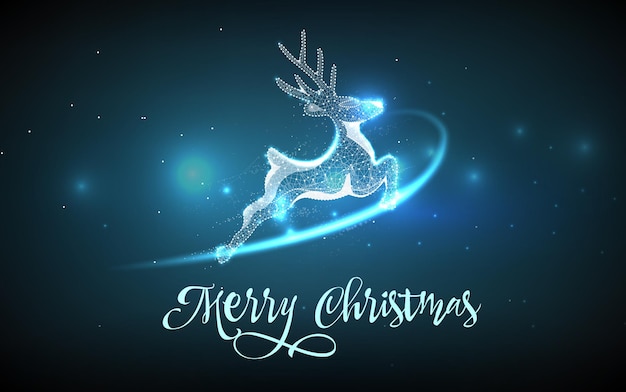 Greeting card with new year deer for New Year and Christmas in a futuristic polygonal style.