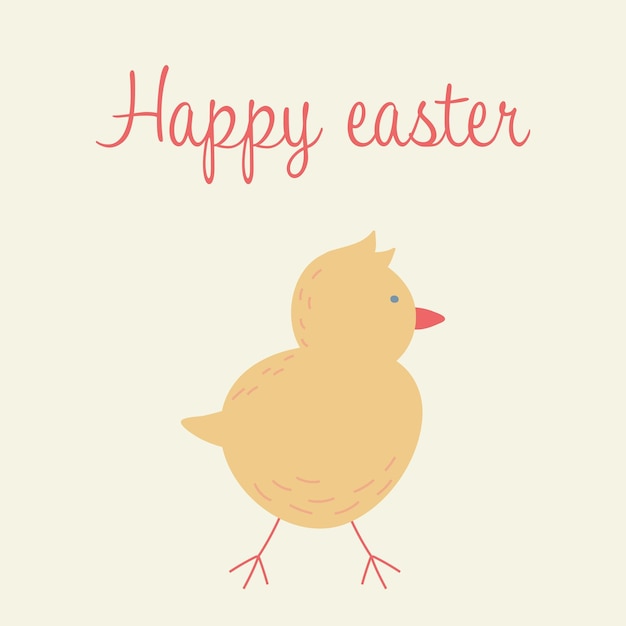 greeting easter card with cute chick and lettering flat vector illustration isolated