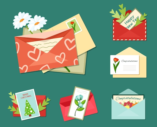 Greeting letters with floral cards set