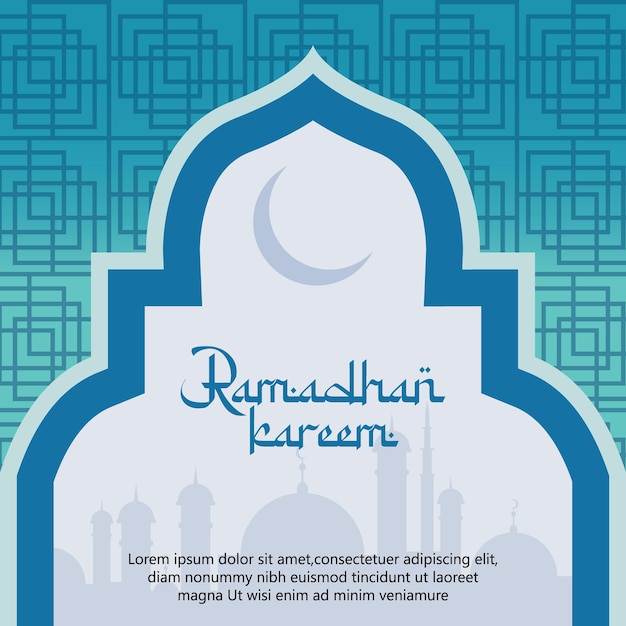 Greeting of marhaban ya ramadhan with lettering ied Mubarak elegant blue background Template