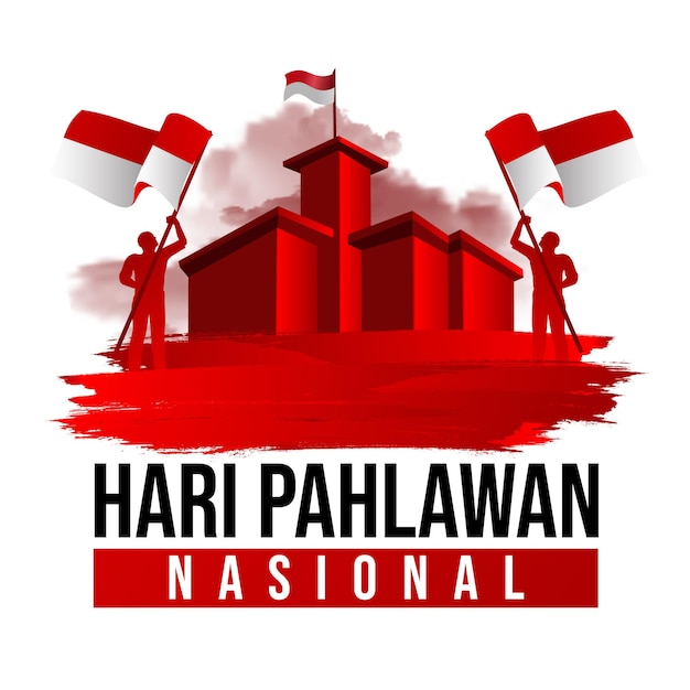 greeting text of pahlawan day with abstract red brush template design