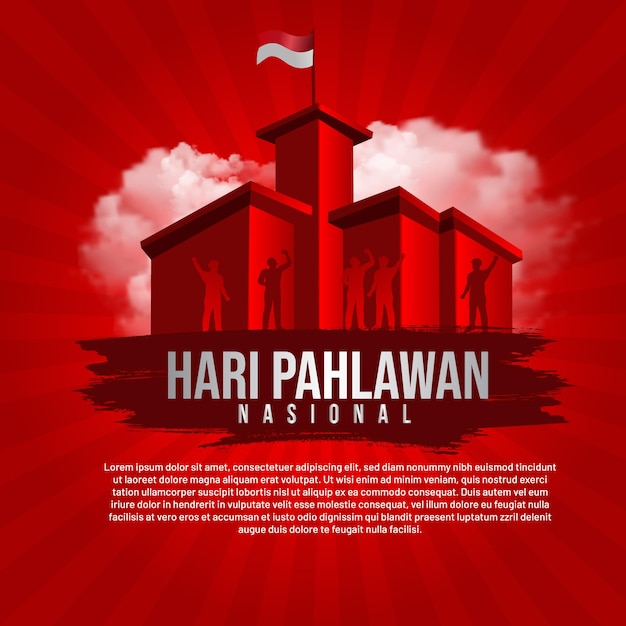 greeting text of pahlawan day with abstract red brush template design