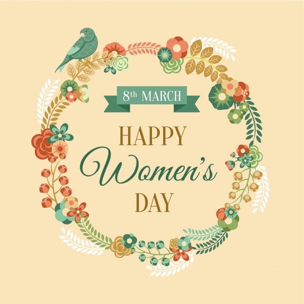 Greeting Womens Day with floral wreath