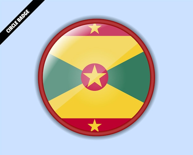 Grenada flag circle badge vector design rounded sign with reflection