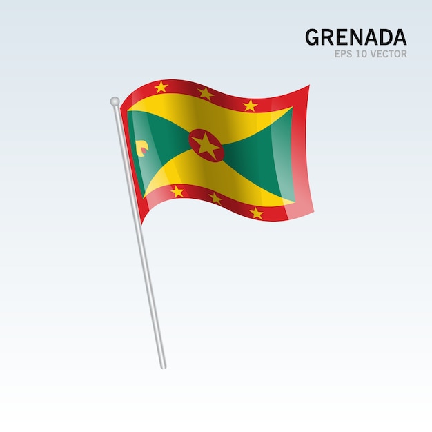 Grenada waving flag isolated on gray background