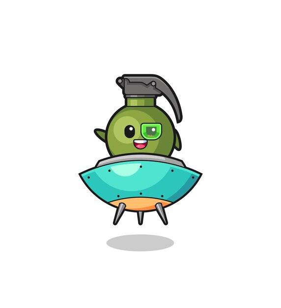 Grenade cartoon riding a future spaceship cute design