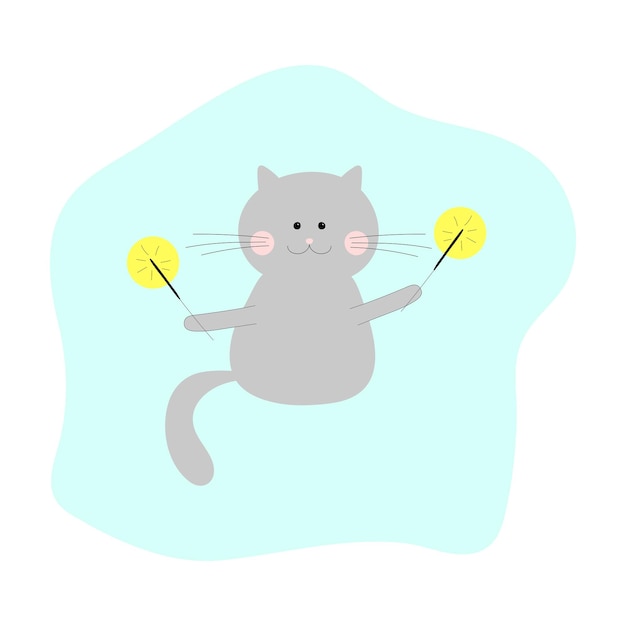 Grey cat holding out sparklers happy Christmas cat