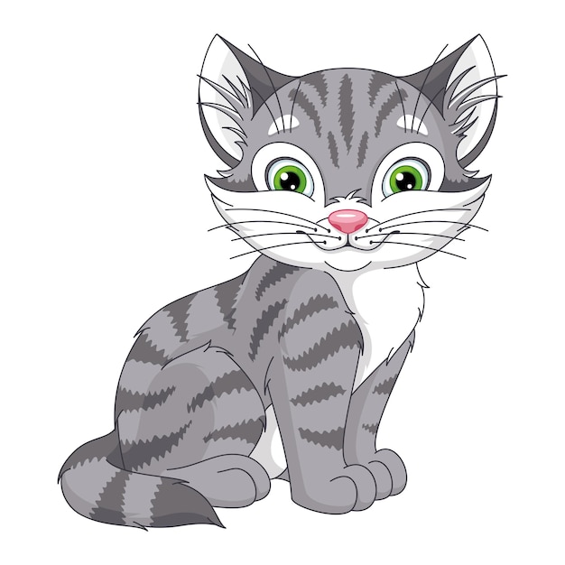 Grey cat sitting cartoon vector illustration