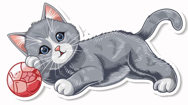 Vector grey cat with ball sticker