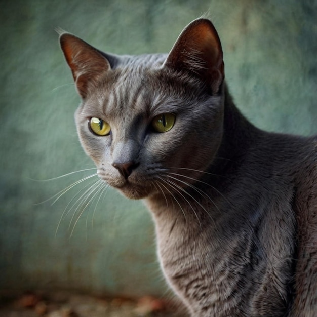 Vector a grey cat with yellow eyes is sitting on the ground