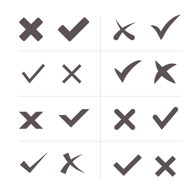 Grey cross and tick vector set