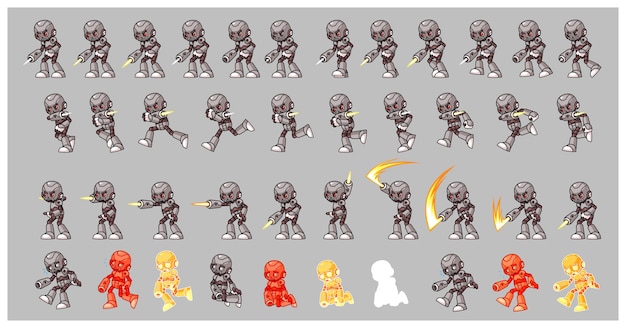 Vector grey cyborg enemy game sprites