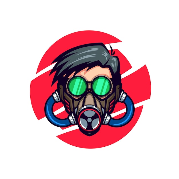 Grey haired man wearing brown gas mask vector avatar