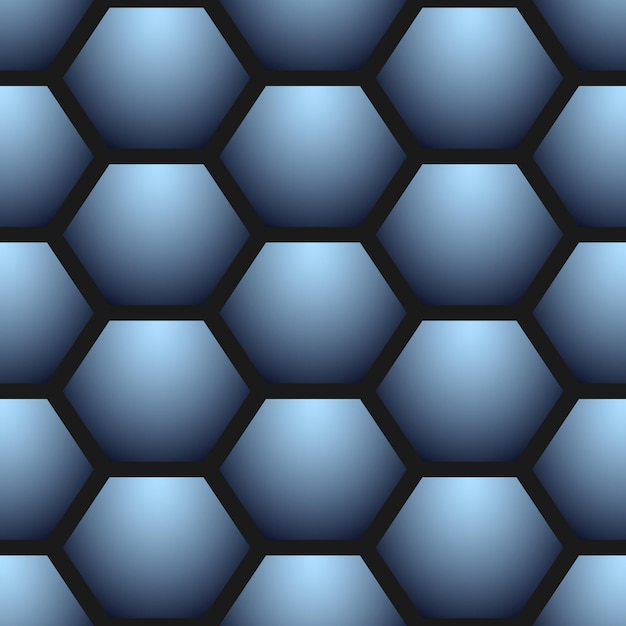 Vector grey hexagons on black background geometric seamless pattern