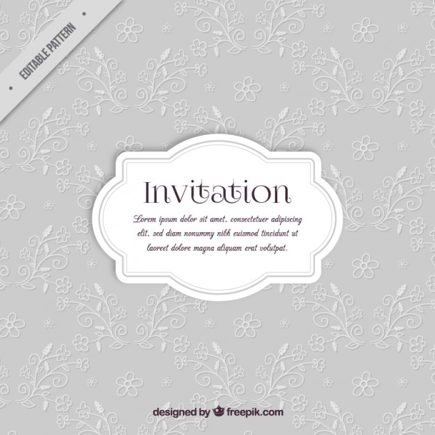 Vector grey invitation with floral details