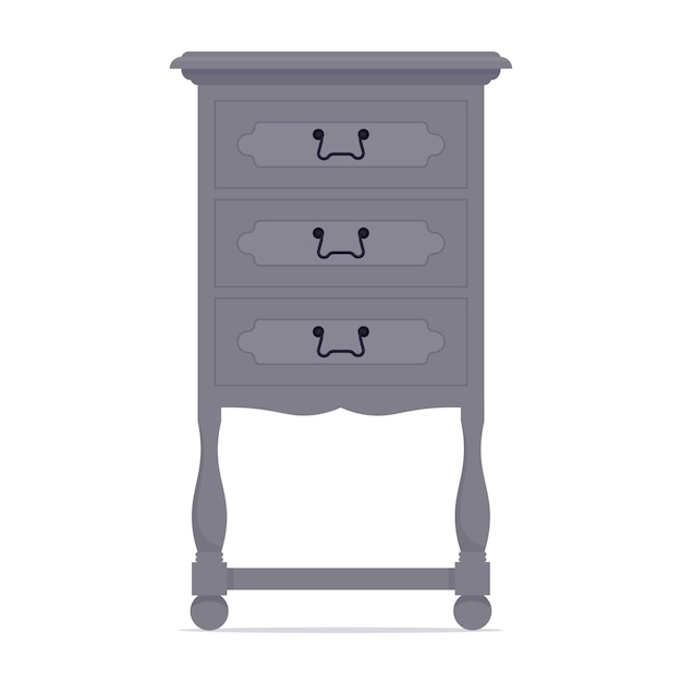 Grey old vintage bedside table. Vector illustration in flat style