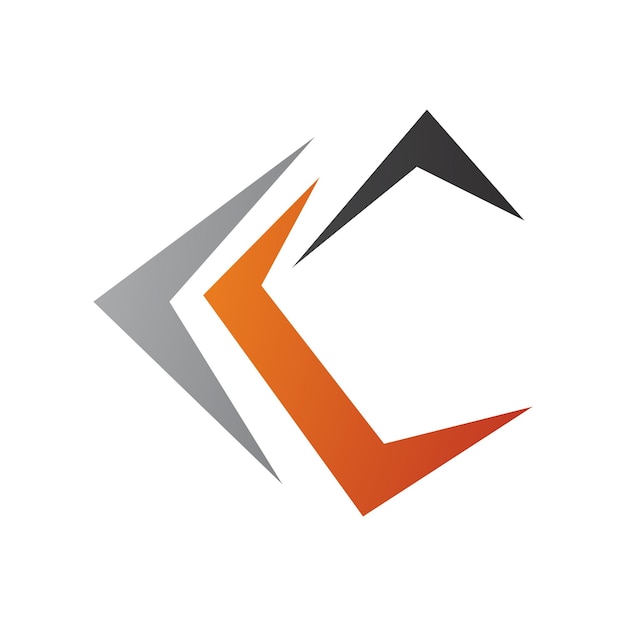 Grey Orange and Black Letter C Icon with Pointy Tips