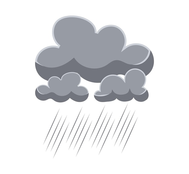 Grey rainy clouds with falling drops Weather forecast element Vector illustration in cartoon design