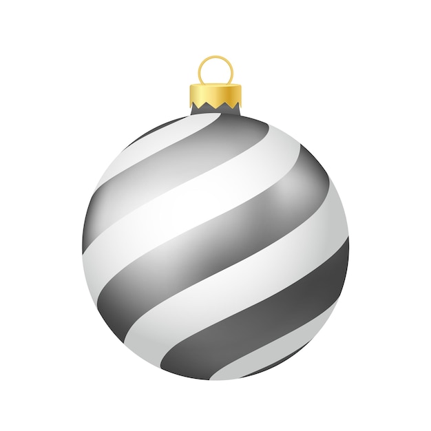 Grey Silver Christmas tree toy or ball Volumetric and realistic color illustration