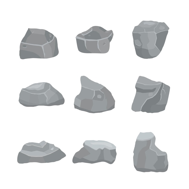 Grey stones set  Different elements of mountains and rocks