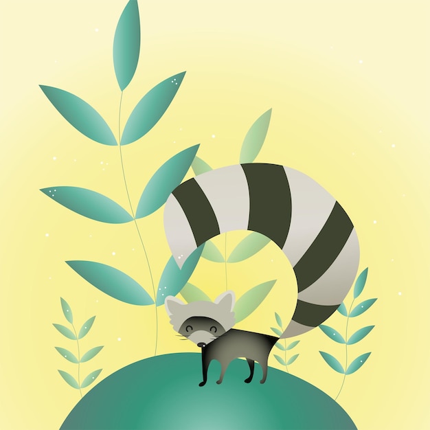 grey striped raccoon in a green clearing