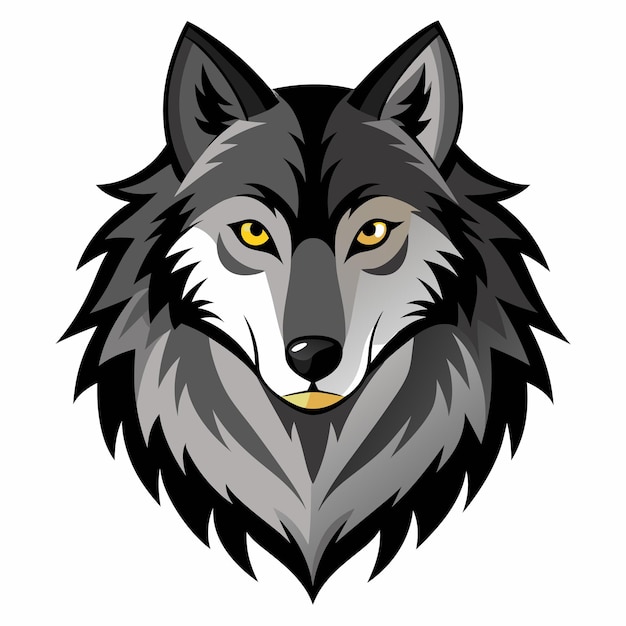 Grey Wolf Head with Yellow Eyes