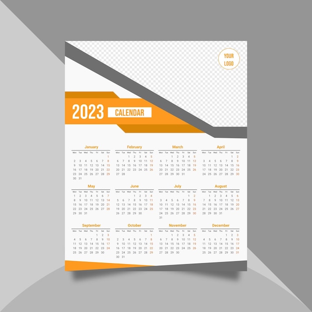 Grey and yellow color 2023 calendar template