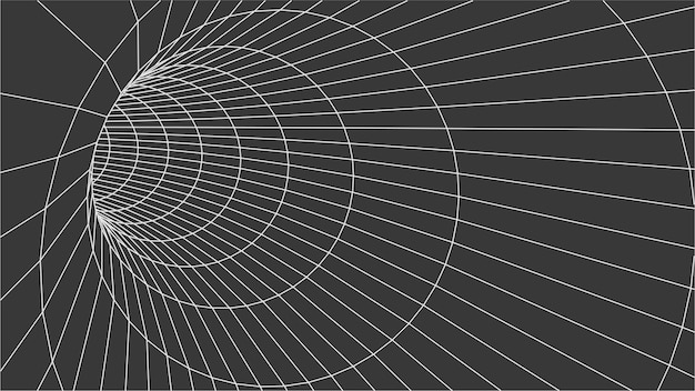 Grid texture. Wireframe surface tunnel. 3d grid on dark background. Vector wormhole