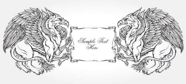 Griffin beast illustration with text frame